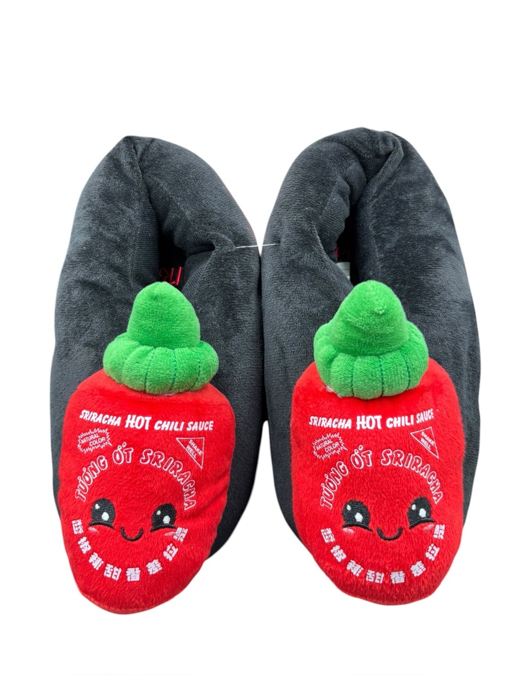 Sriracha Hot Chili Sauce Plush Slippers L/XL 8–11 Novelty Food Shoes